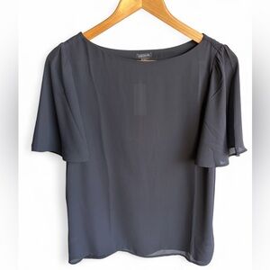 Ann Taylor Black Flutter Sleeve Blouse